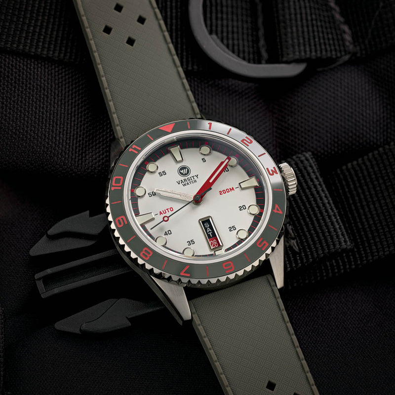 Varsity Automatic Watch with White Dial, Grey and Red Accents #VW-06
