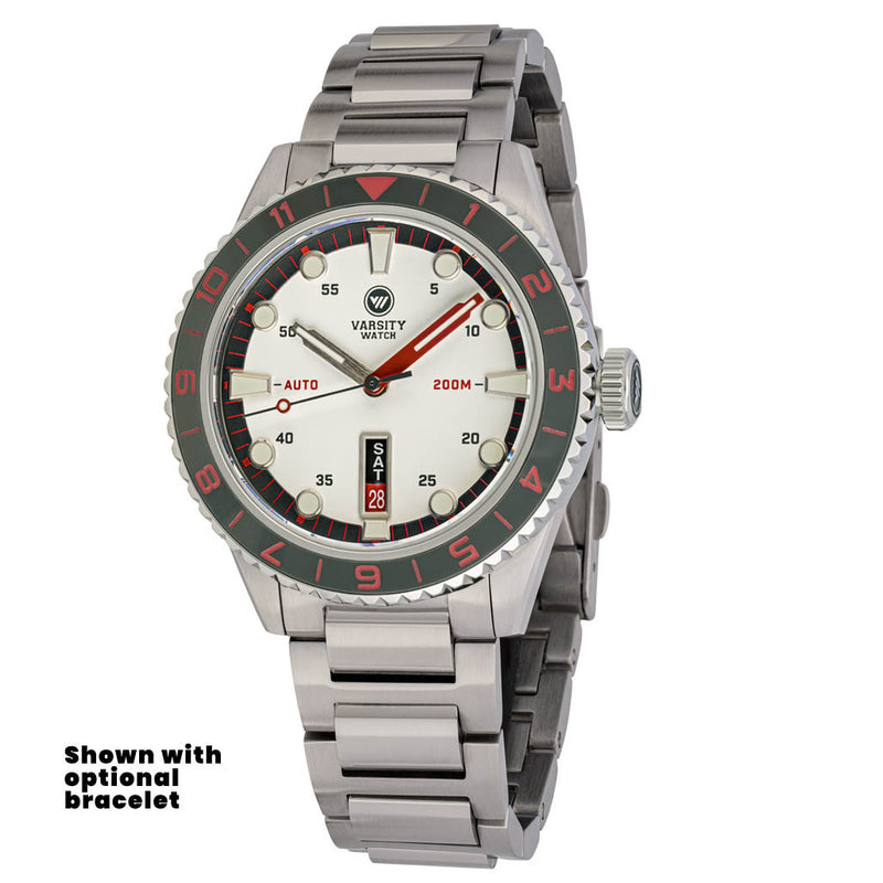 Varsity Automatic Watch with White Dial, Grey and Red Accents #VW-06