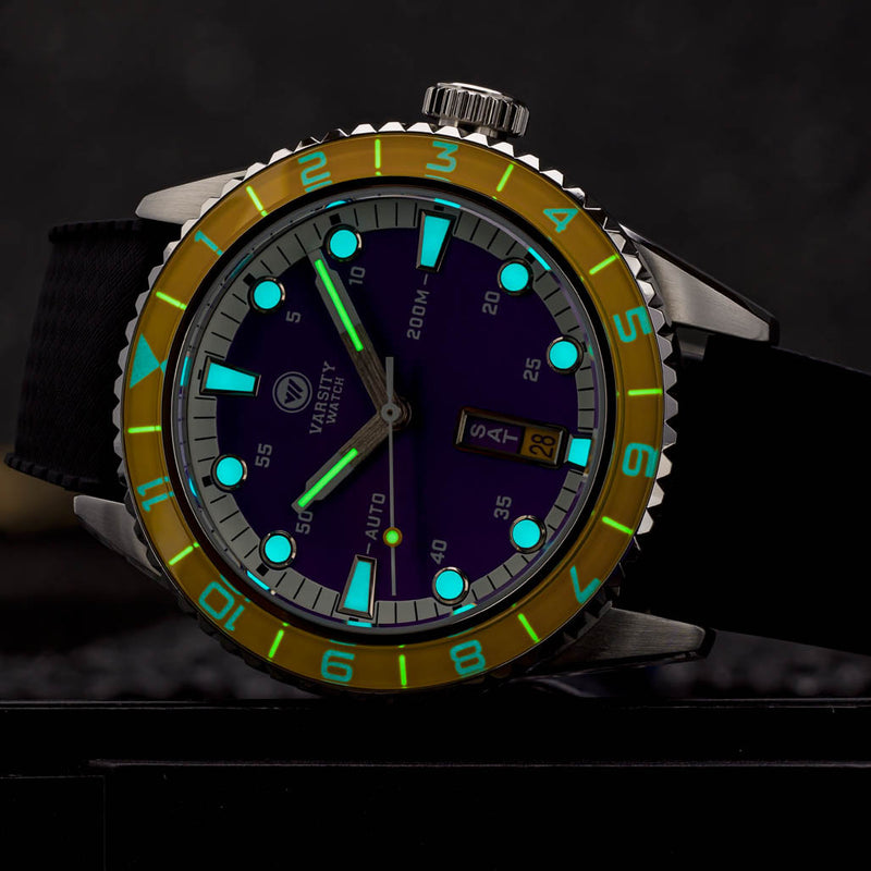 Varsity Automatic Watch with Purple Dial and Yellow Accents #VW-07