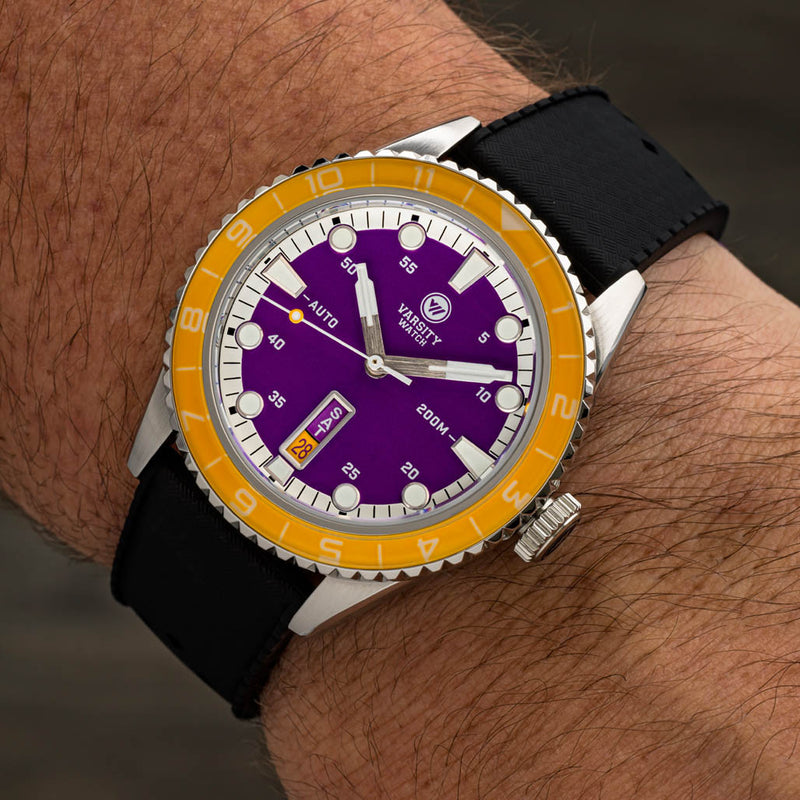 Varsity Automatic Watch with Purple Dial and Yellow Accents #VW-07