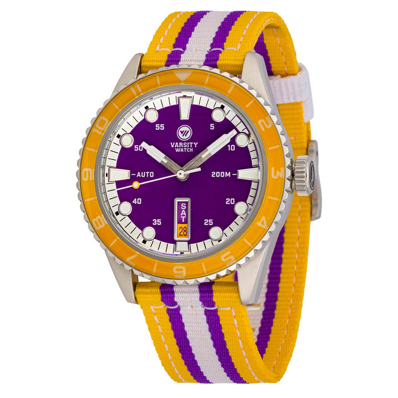 Varsity Automatic Watch with Purple Dial and Yellow Accents #VW-07