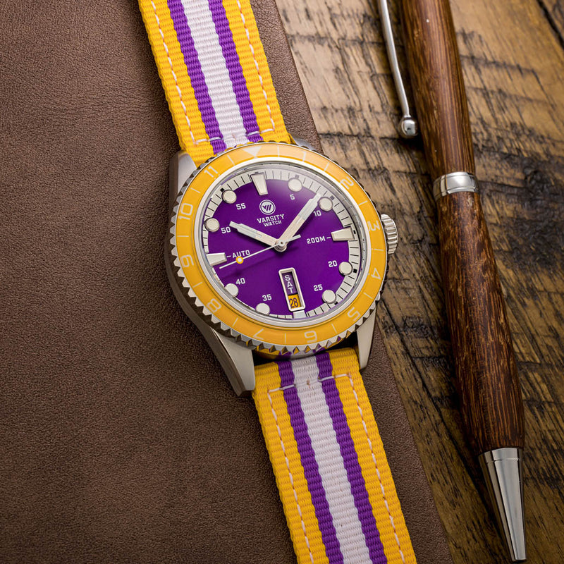 Varsity Automatic Watch with Purple Dial and Yellow Accents #VW-07