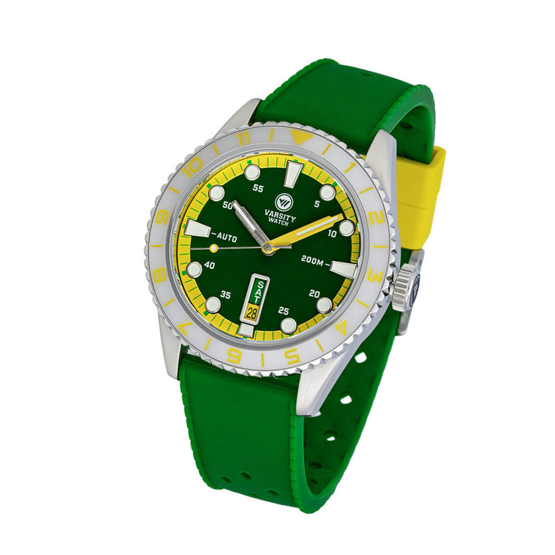 Varsity Automatic Watch with Green Dial, Yellow and White Accents #VW-08