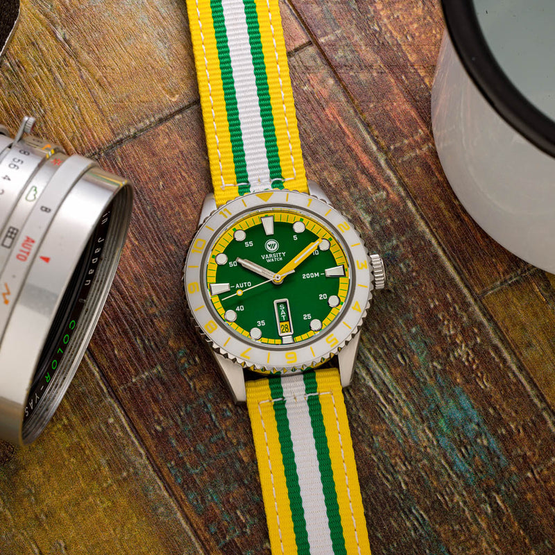 Varsity Automatic Watch with Green Dial, Yellow and White Accents #VW-08