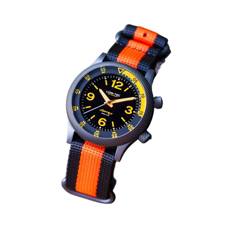 Lum-Tec 42mm Solar Powered Military Watch with Double Dome Sapphire Crystal #Vortex-D3 tilt