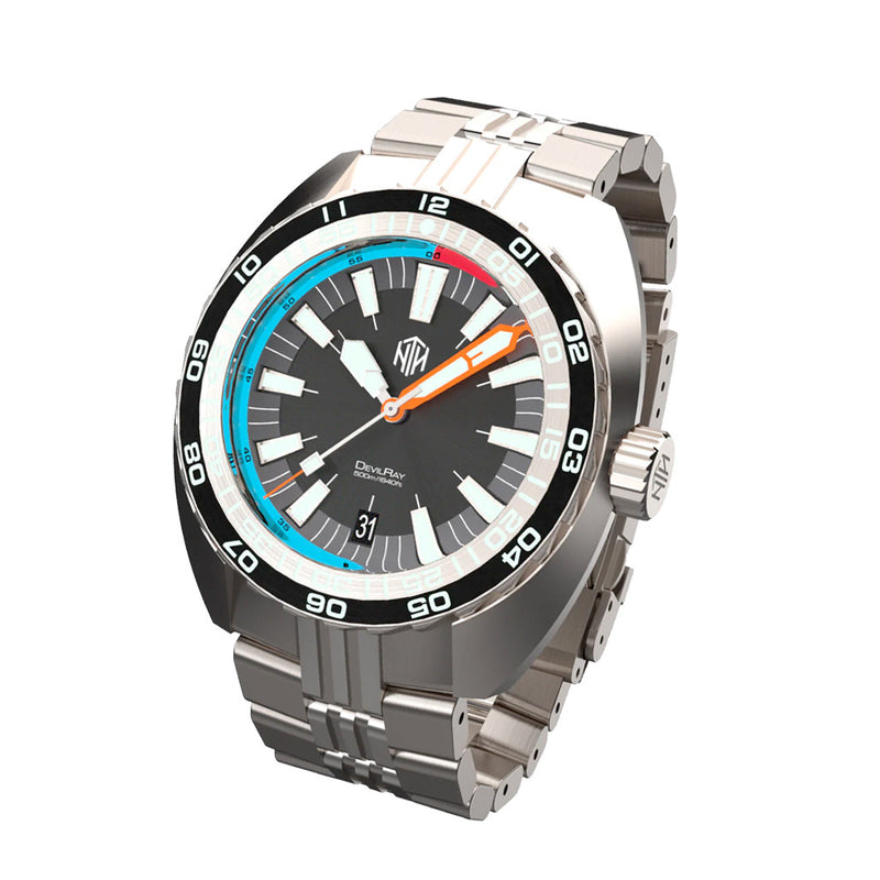 NTH DevilRay 500-Meter Automatic Dive Watch with Black Dial and Date #WW-NTH-DRKD tilt