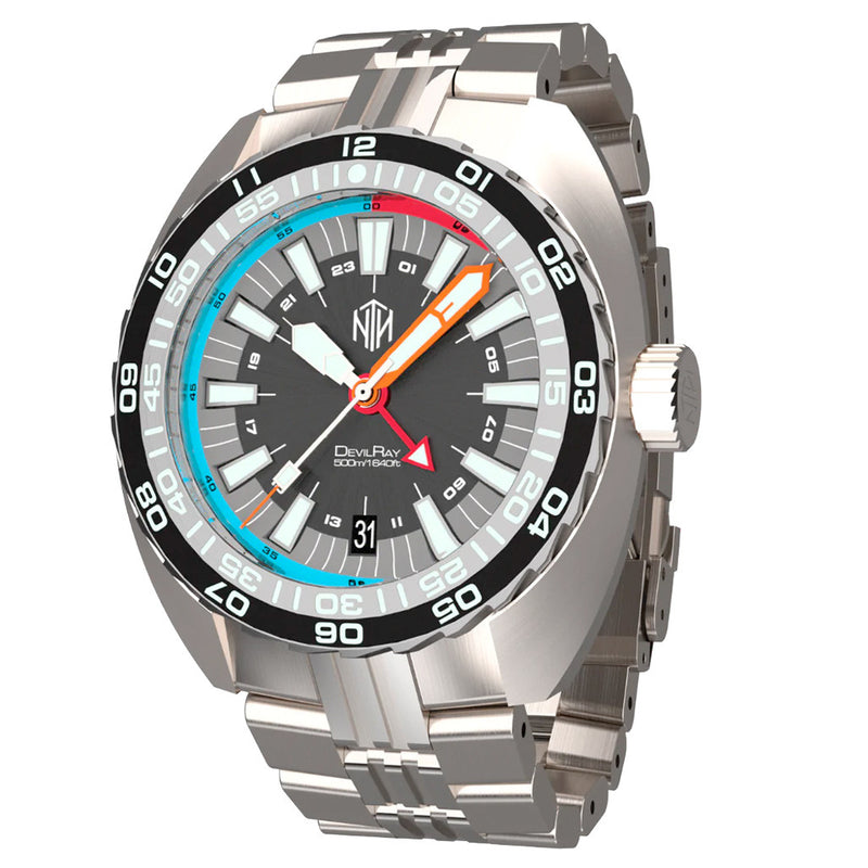 NTH DevilRay 500-Meter Automatic Dive Watch with Black Dial and GMT Function #WW-NTH-DRKG zoom