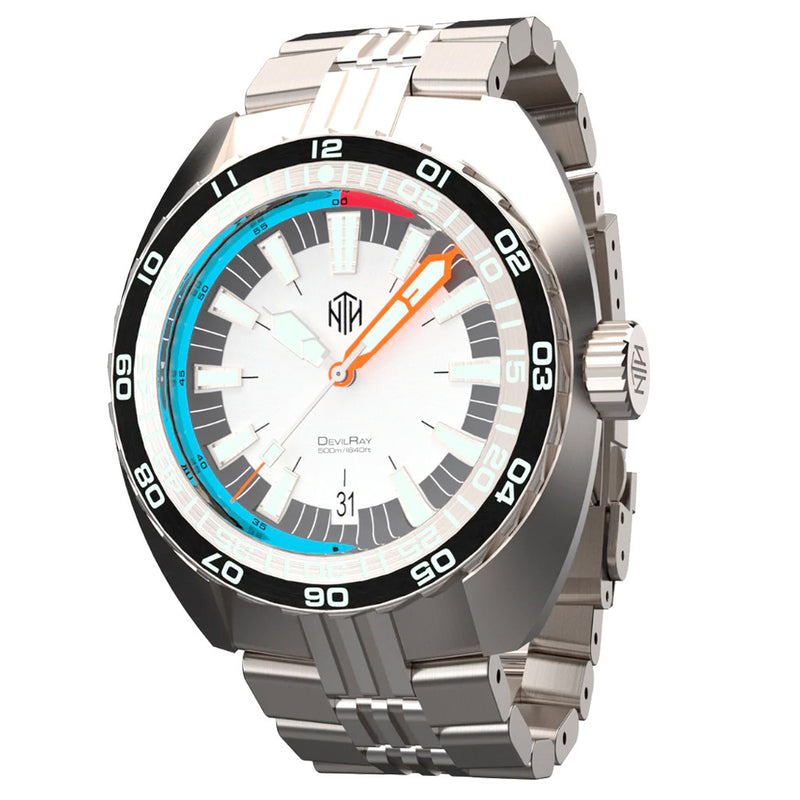 NTH DevilRay 500-Meter Automatic Dive Watch with White Dial and No Date #WW-NTH-DRWD zoom