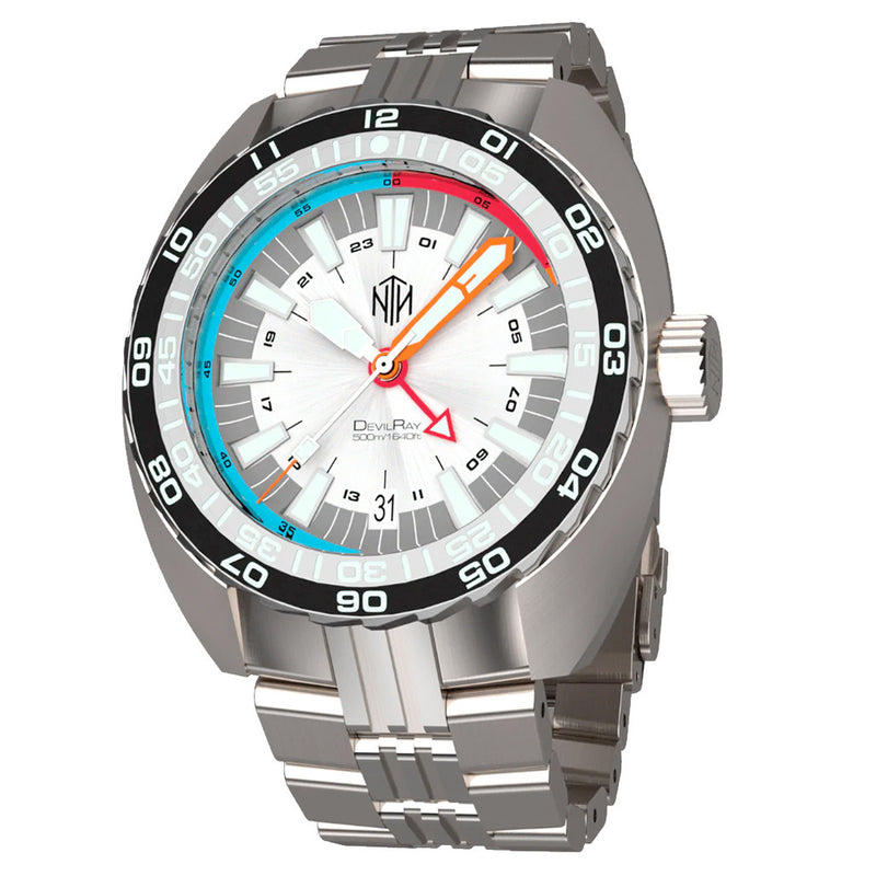 NTH DevilRay 500-Meter Automatic Dive Watch with White Dial and GMT Function #WW-NTH-DRWG zoom