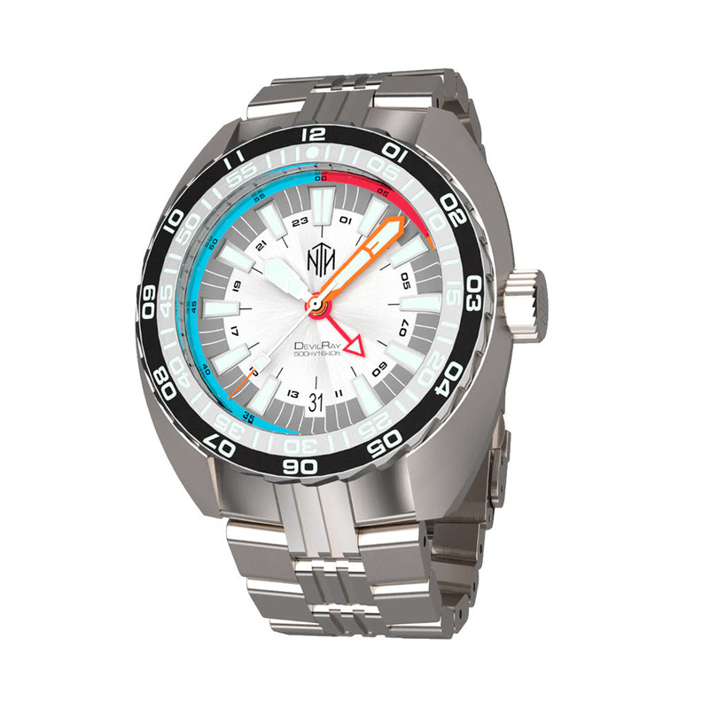 NTH DevilRay 500-Meter Automatic Dive Watch with White Dial and GMT Function #WW-NTH-DRWG