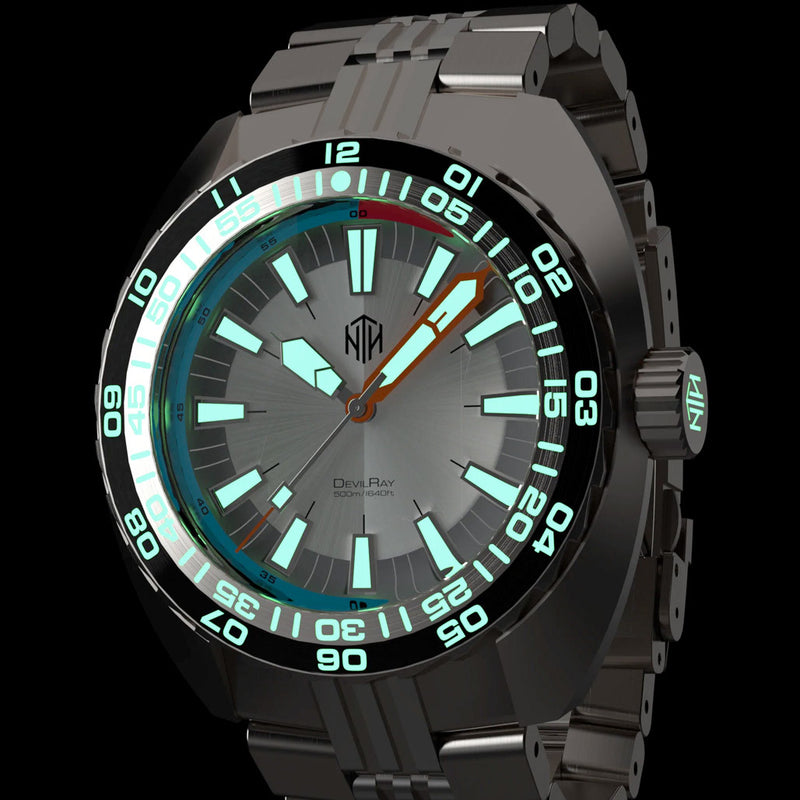 NTH DevilRay 500-Meter Automatic Dive Watch with White Dial #WW-NTH-DRWN lume