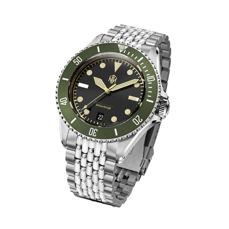 NTH Legends Series Barracuda Vintage Green Dive Watch with Date #WW-NTHL-BVGDB