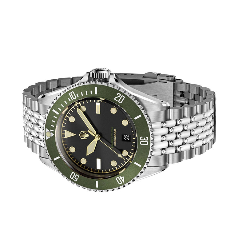NTH Legends Series Barracuda Vintage Green Dive Watch with Date #WW-NTHL-BVGDB