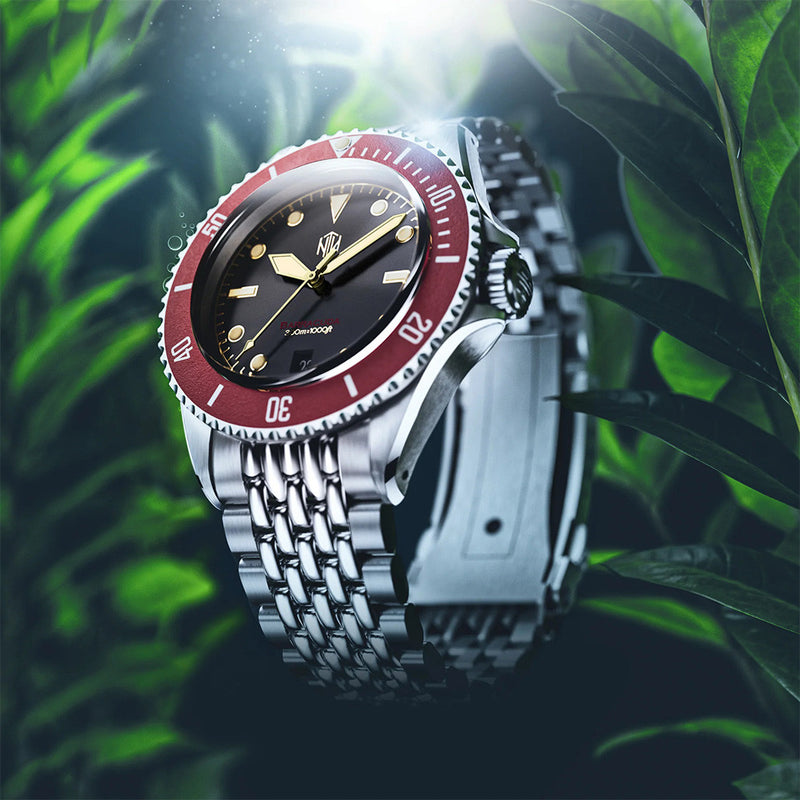 NTH Legends Series Barracuda Vintage Red Dive Watch with Date #WW-NTHL-BVRDB