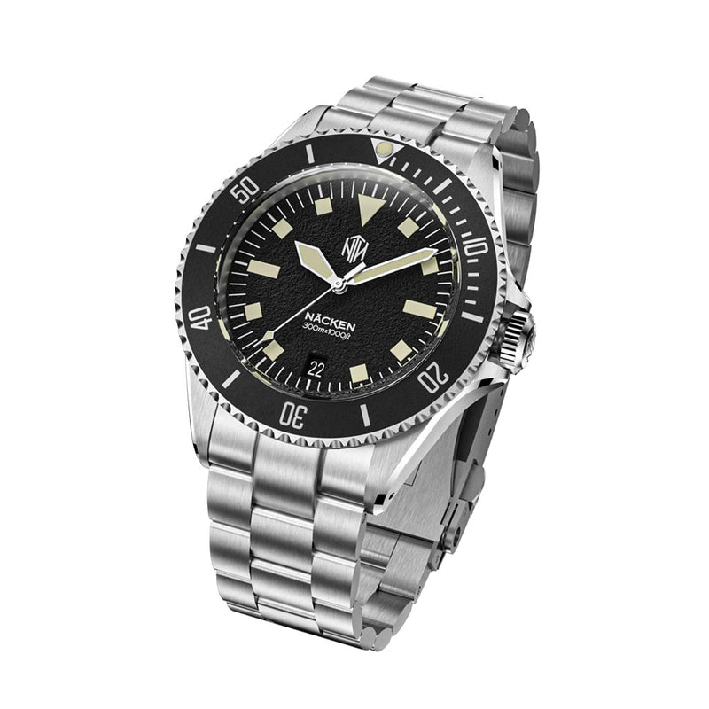 NTH Legends Series Näcken Vintage Black Dive Watch with Date #WW-NTHL-NVKD
