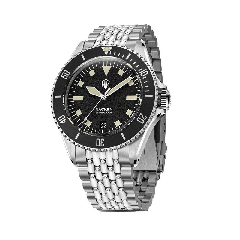 NTH Legends Series Näcken Vintage Black Dive Watch with Date #WW-NTHL-NVKDB