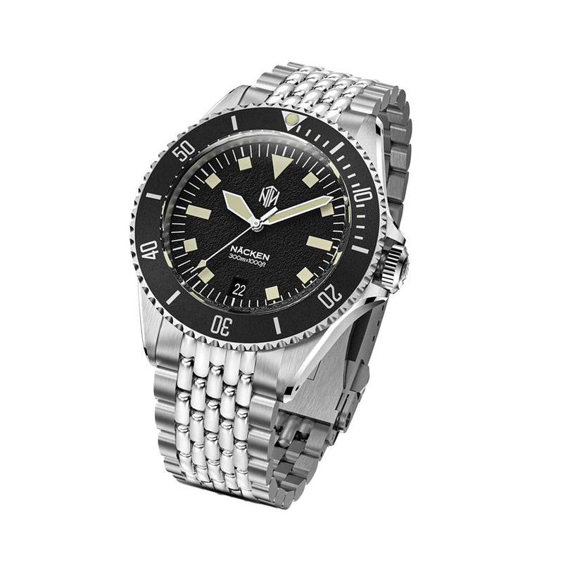 NTH Legends Series Näcken Vintage Black Dive Watch with Date #WW-NTHL-NVKDB