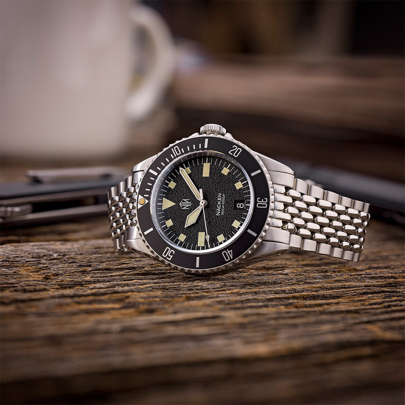 NTH Legends Series Näcken Vintage Black Dive Watch with Date #WW-NTHL-NVKDB
