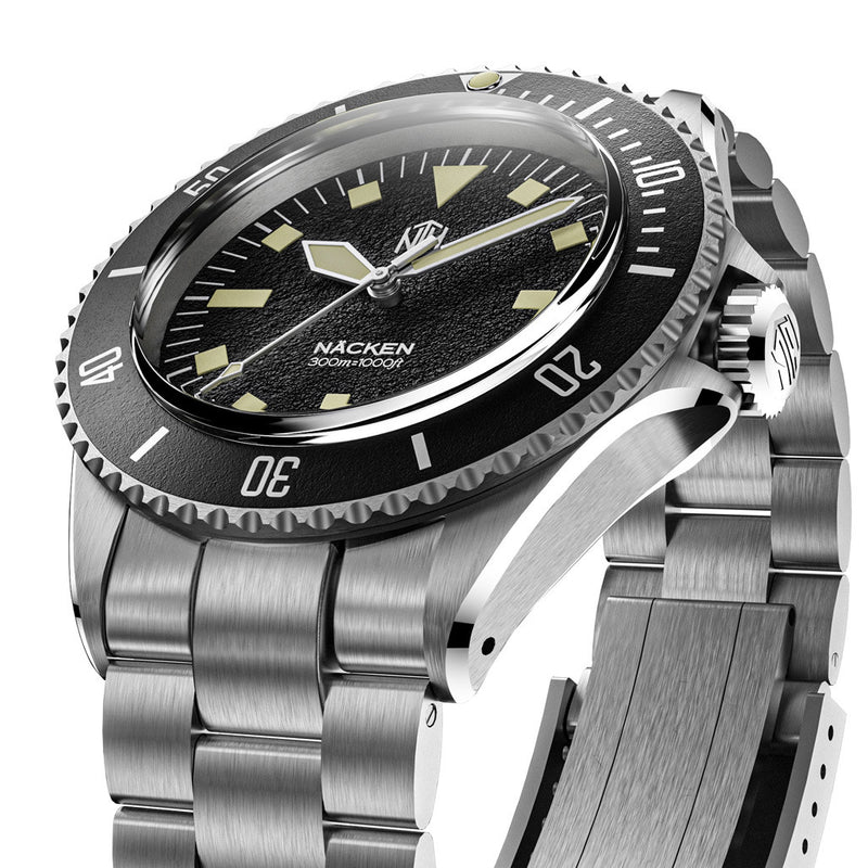 NTH Legends Series Näcken Vintage Black Dive Watch without Date #WW-NTHL-NVKN