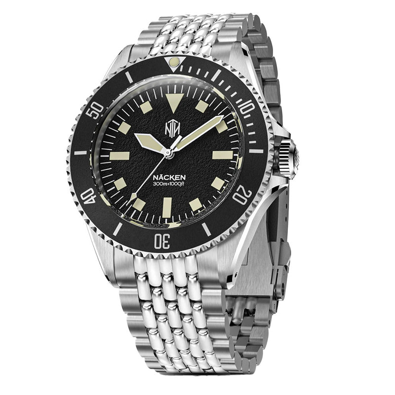 NTH Legends Series Näcken Vintage Black Dive Watch without Date #WW-NTHL-NVKNB