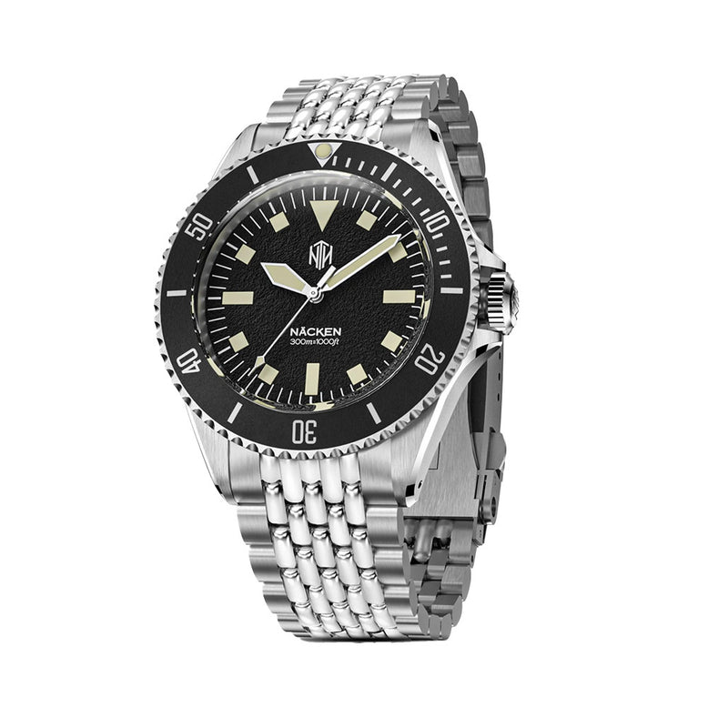 NTH Legends Series Näcken Vintage Black Dive Watch without Date #WW-NTHL-NVKNB