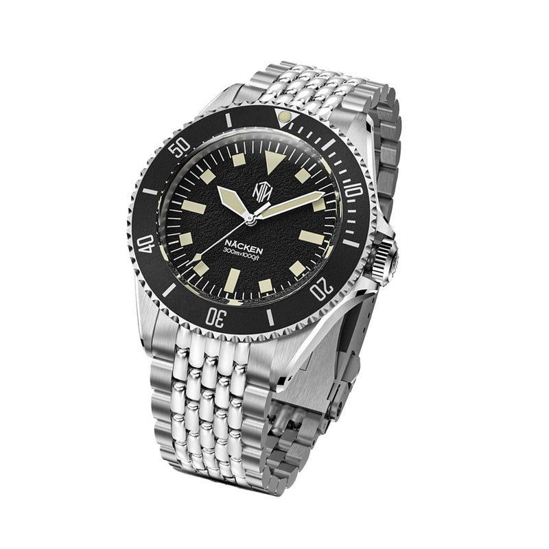 NTH Legends Series Näcken Vintage Black Dive Watch without Date #WW-NTHL-NVKNB