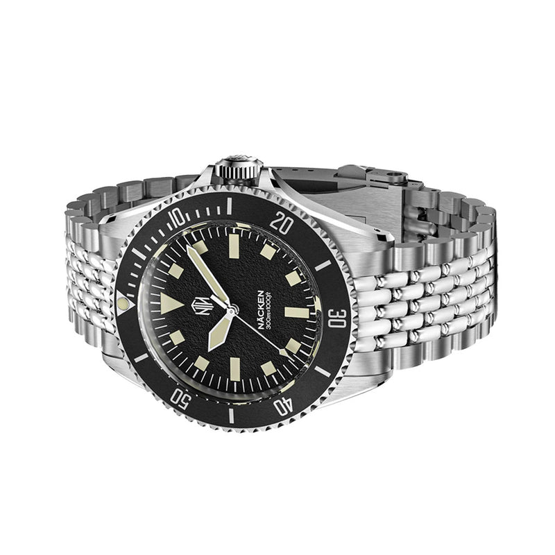 NTH Legends Series Näcken Vintage Black Dive Watch without Date #WW-NTHL-NVKNB