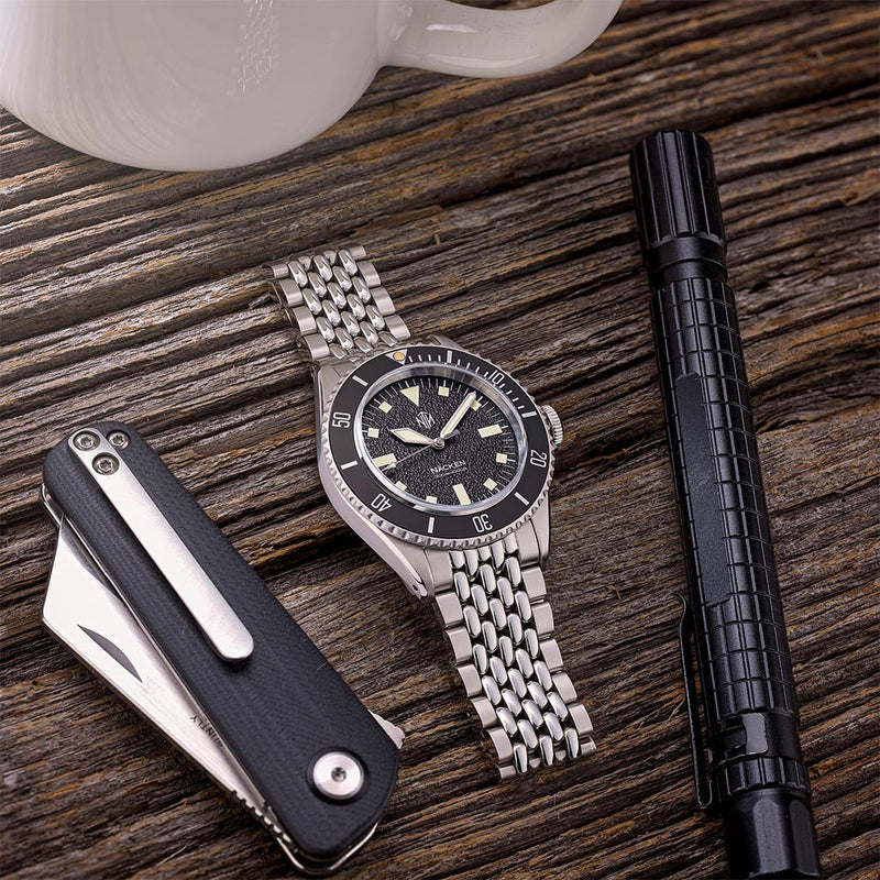 NTH Legends Series Näcken Vintage Black Dive Watch without Date #WW-NTHL-NVKNB