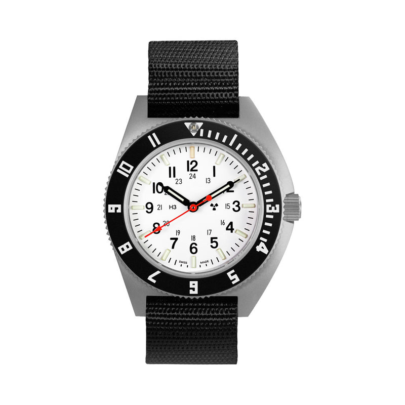 Marathon Swiss 41mm Arctic Steel Navigator (no date) with Tritium Tubes on Ballistic Strap #WW194001SS-0501