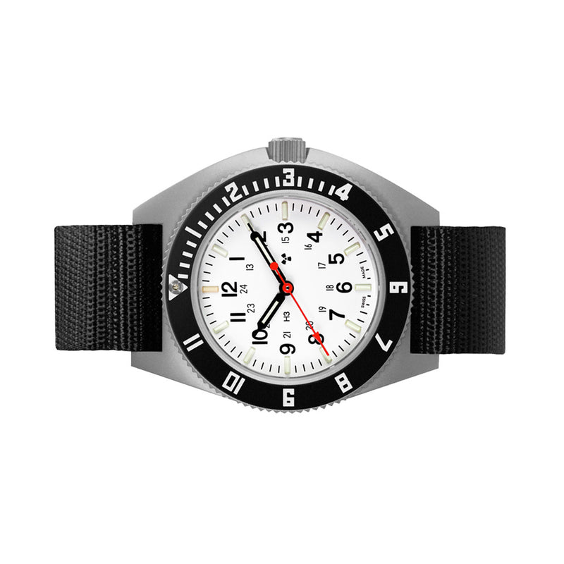 Marathon Swiss 41mm Arctic Steel Navigator (no date) with Tritium Tubes on Ballistic Strap #WW194001SS-0501