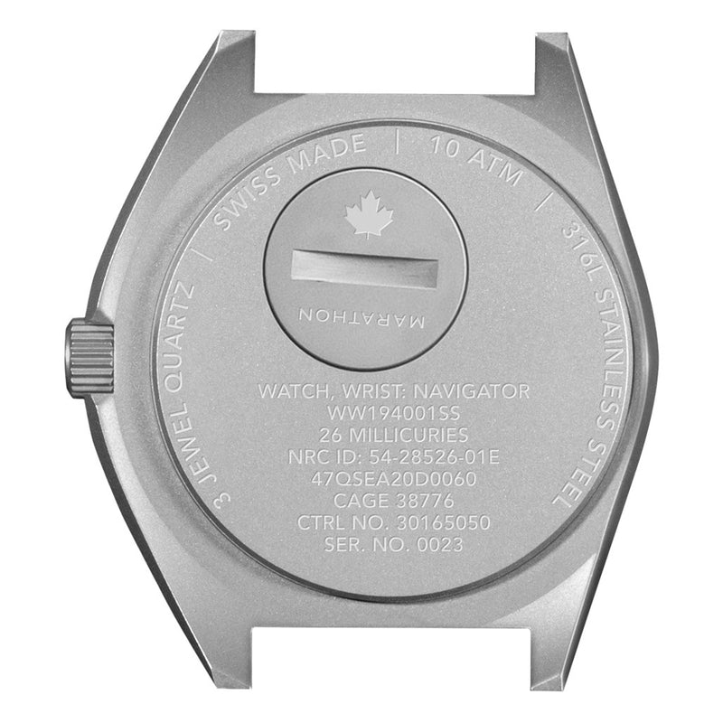 Marathon Swiss 41mm Arctic Steel Navigator (no date) with Tritium Tubes on Ballistic Strap #WW194001SS-0501