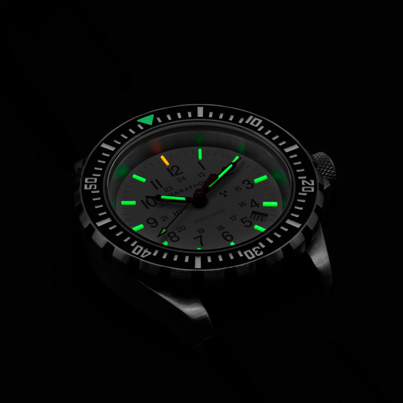 Marathon Swiss Made TSAR Quartz Military Divers Watch with White Dial #WW194007-WD Lume