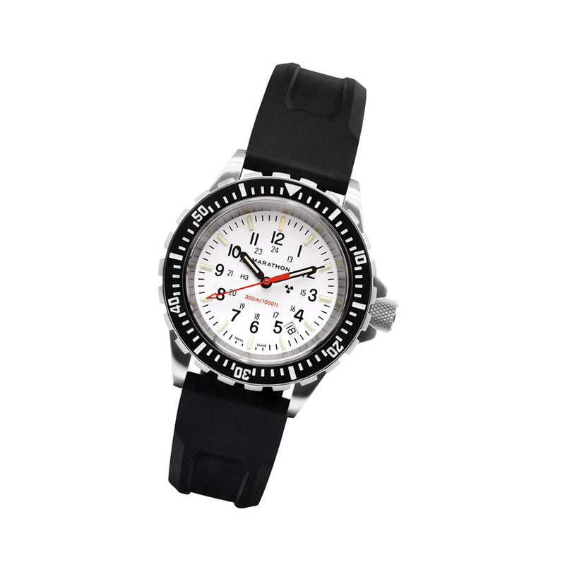 Marathon Swiss Made TSAR Quartz Military Divers Watch with White Dial #WW194007-WD Tilt