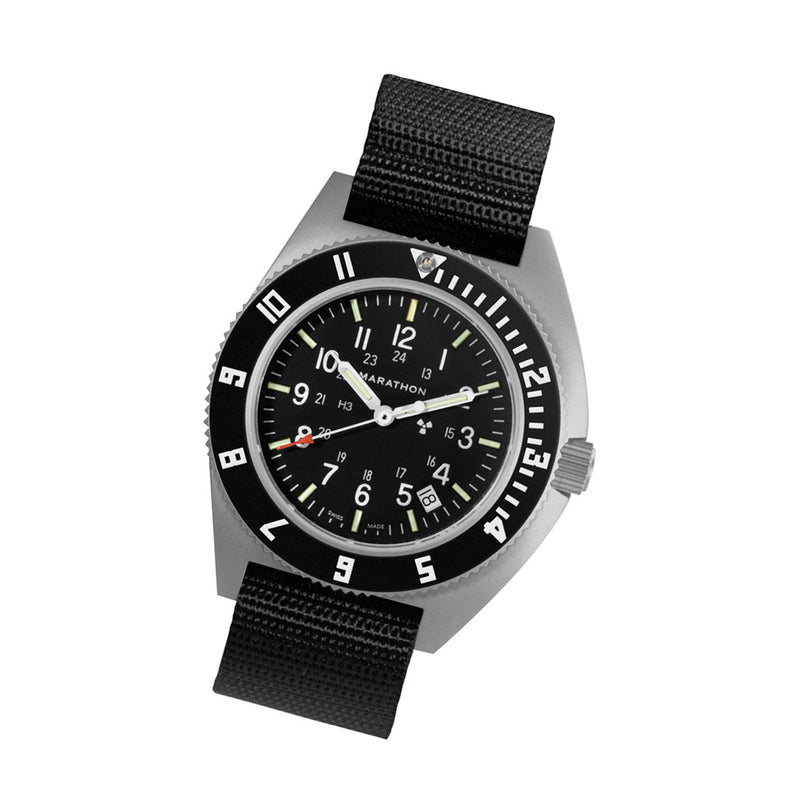 Marathon Swiss 41mm Steel Navigator with Tritium Tubes on Ballistic Strap #WW194013-GG-0101 tilt