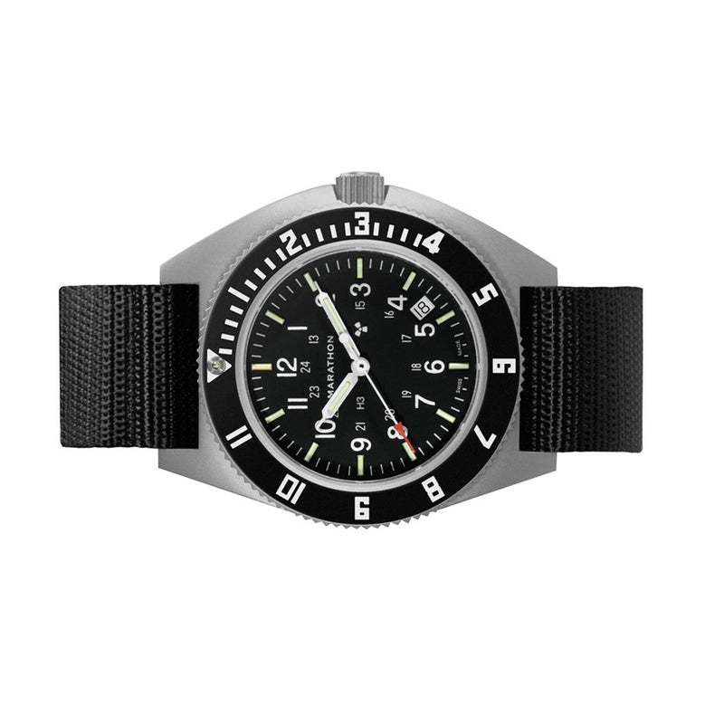Marathon Swiss 41mm Steel Navigator with Tritium Tubes on Ballistic Strap #WW194013-GG-0101 side