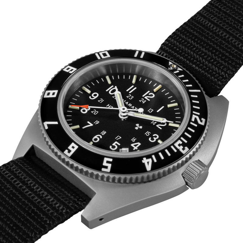 Marathon Swiss 41mm Steel Navigator with Tritium Tubes on Ballistic Strap #WW194013-GG-0101 side zoom