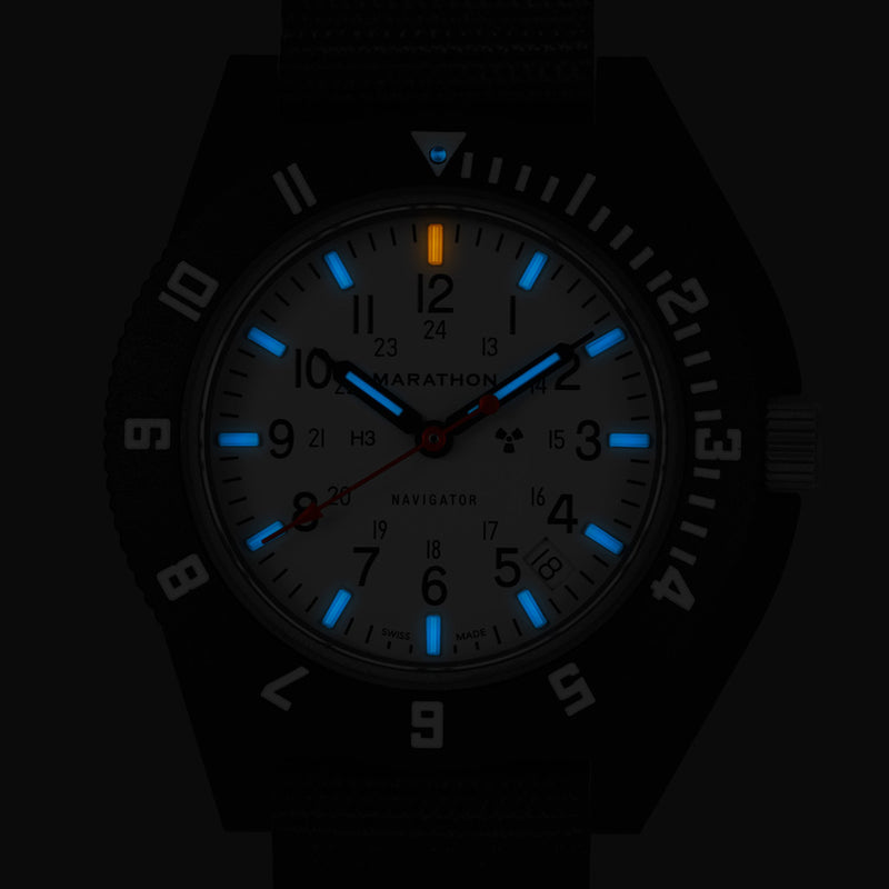 Marathon x Islander Special Edition White Dial Navigator with Blue Tritium Tubes #WW194013BK-9901