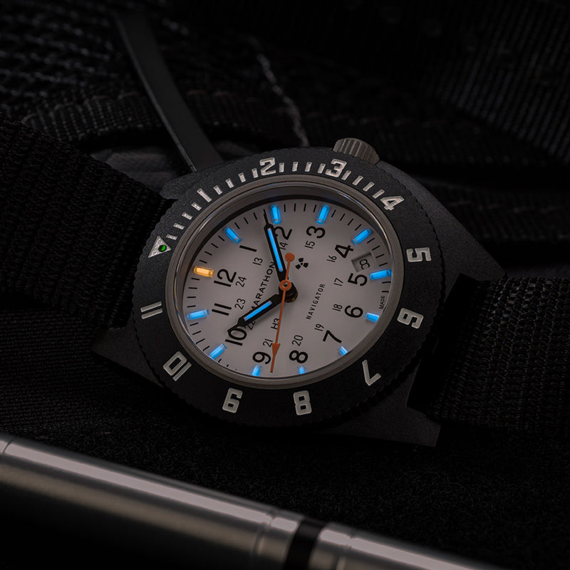 Marathon x Islander Special Edition White Dial Navigator with Blue Tritium Tubes #WW194013BK-9901
