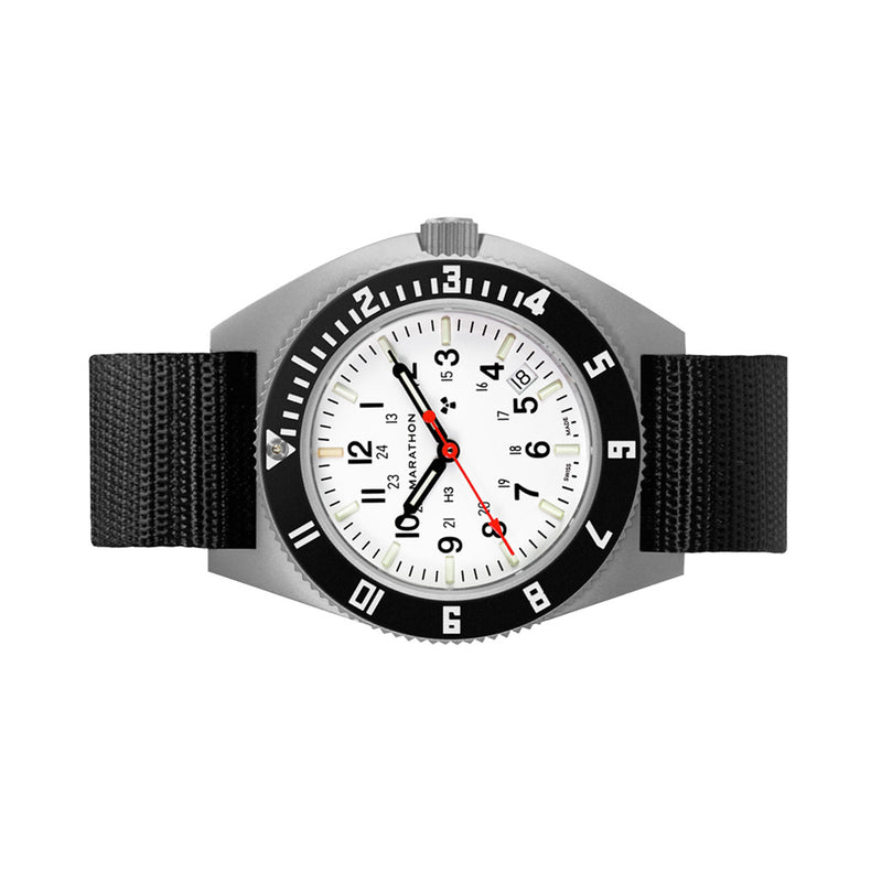 Marathon Swiss 41mm Arctic Steel Navigator with Tritium Tubes on Ballistic Strap #WW194013SS-0501