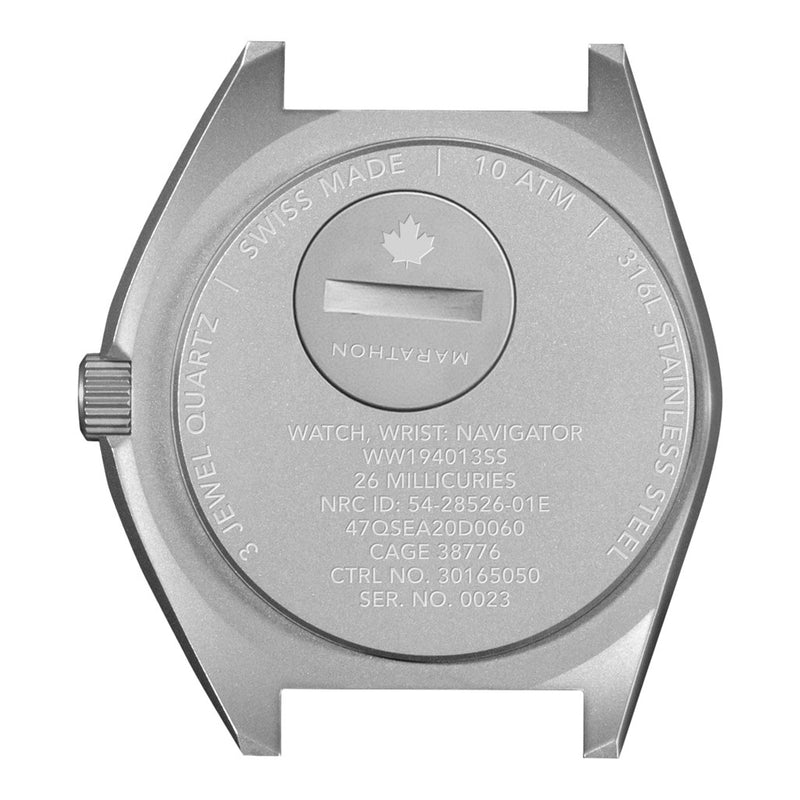 Marathon Swiss 41mm Arctic Steel Navigator with Tritium Tubes on Ballistic Strap #WW194013SS-0501