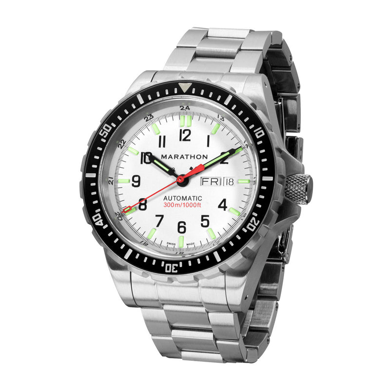 Marathon Jumbo Day-Date SAR Automatic Dive Watch with White Dial #WW194021-0509 lume