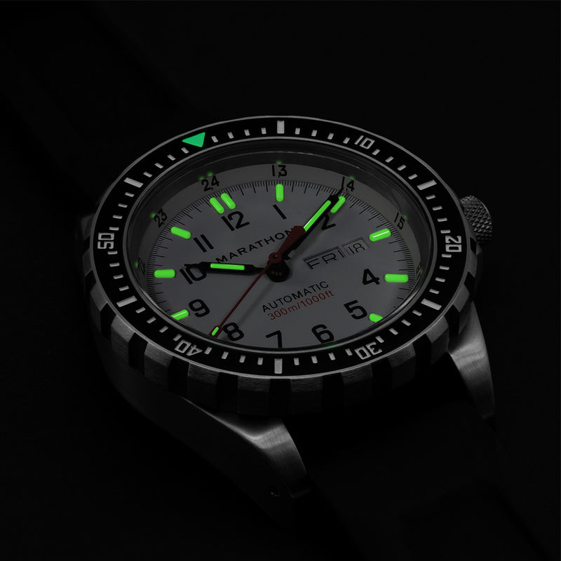 Marathon Jumbo Day-Date SAR Automatic Dive Watch with White Dial #WW194021-0530 lume