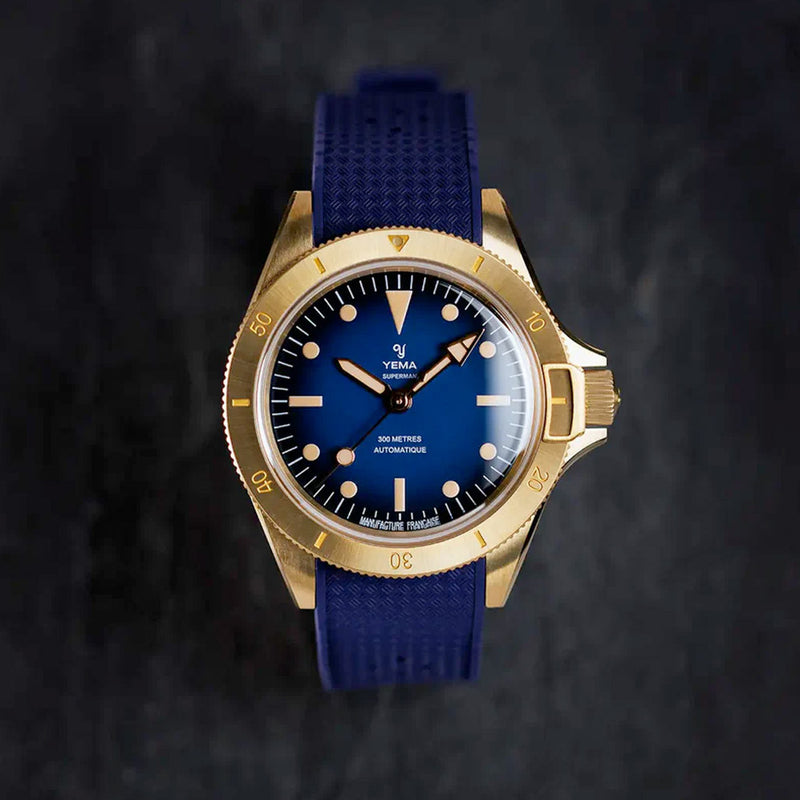 Yema 39mm Superman Bronze CMM.10 Blue Limited Edition on FKM Strap #YEMA-01