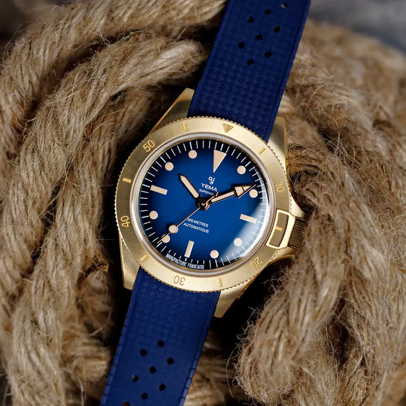 Yema 39mm Superman Bronze CMM.10 Blue Limited Edition on FKM Strap #YEMA-01