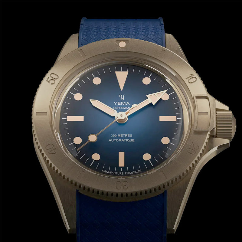 Yema 39mm Superman Bronze CMM.10 Blue Limited Edition on FKM Strap #YEMA-01