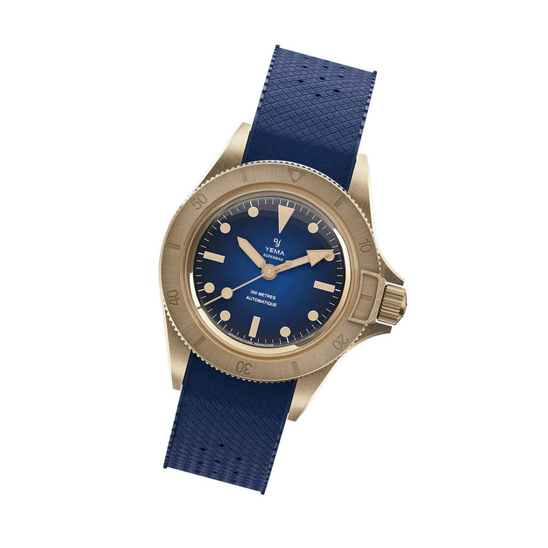Yema 39mm Superman Bronze CMM.10 Blue Limited Edition on FKM Strap #YEMA-01