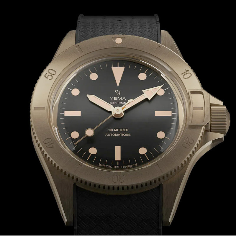 Yema 39mm Superman Bronze CMM.10 Black Limited Edition on FKM Strap #YEMA-02