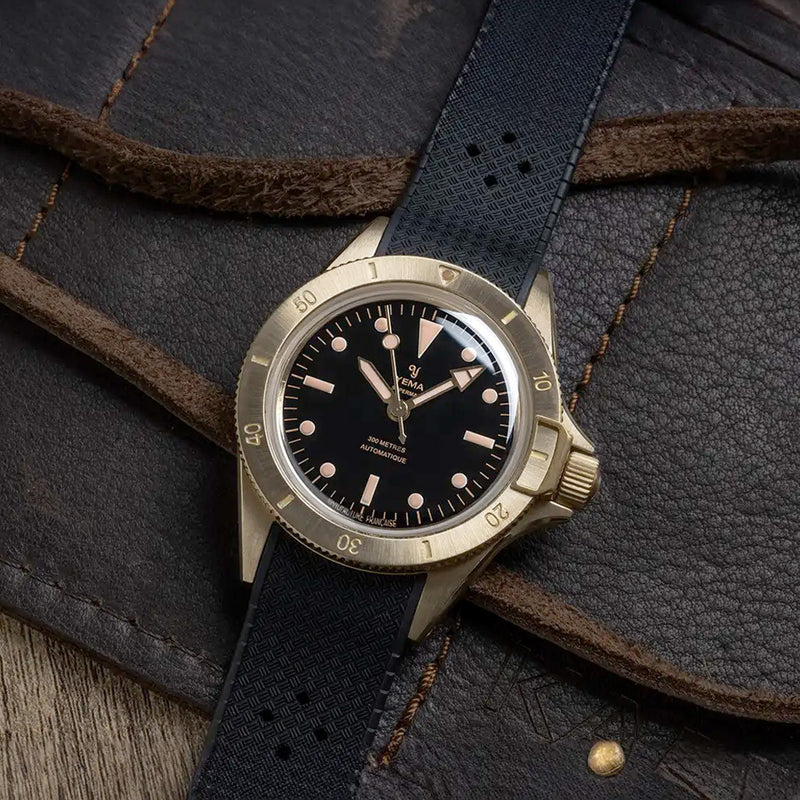Yema 39mm Superman Bronze CMM.10 Black Limited Edition on FKM Strap #YEMA-02