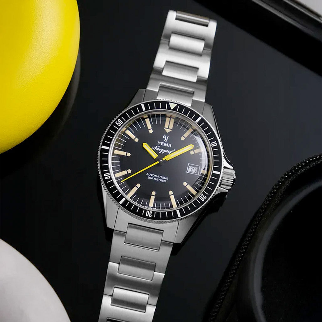 Yema Navy Heritage with Black Dial on Bracelet #YEMA-09 — Long
