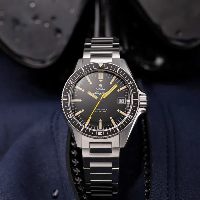 Yema Navy Heritage with Black Dial on Bracelet #YEMA-09